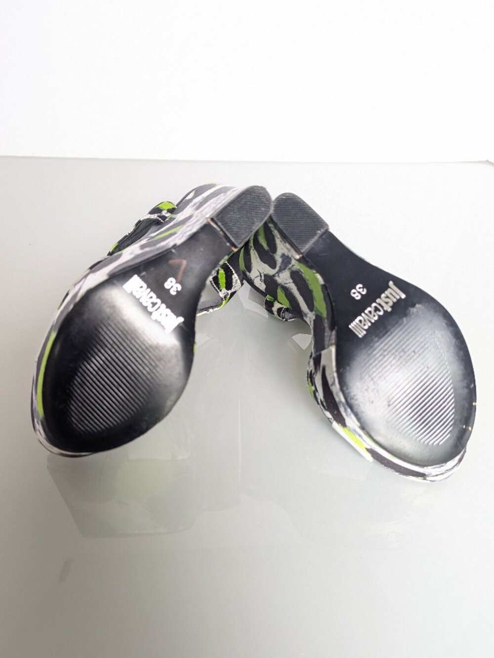 Just Cavalli Y2K Neon Black White Animal Print Open Toe Wedge Heels Size 38 - Picture 3 of 11